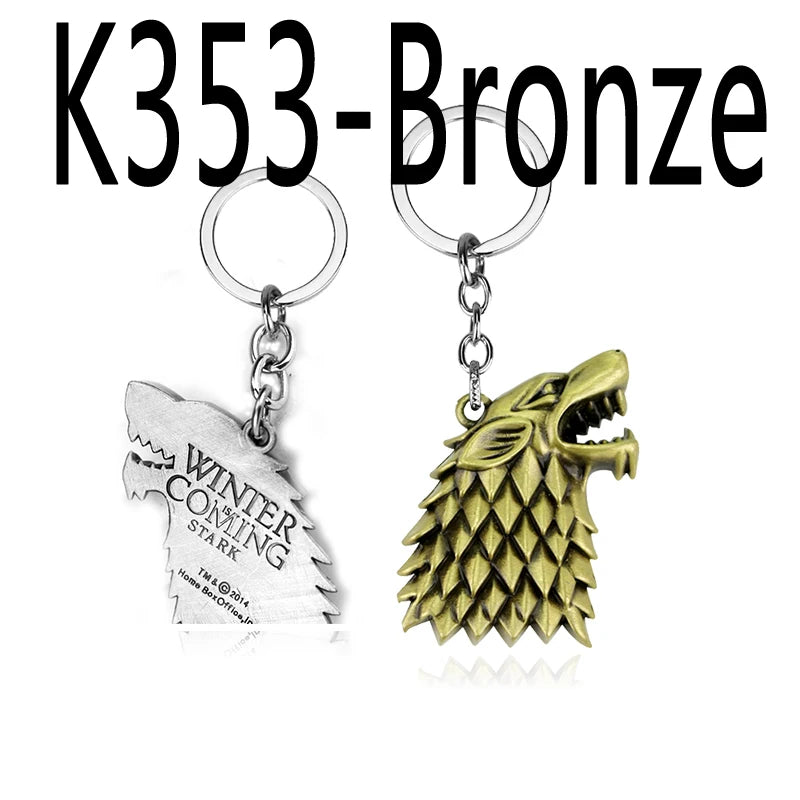 Stark Wolf TV Series Thrones keyrings Winter Is Coming Pendant Necklace Vintage Stark Family 3D Logo Jewelry Souvenir Gift