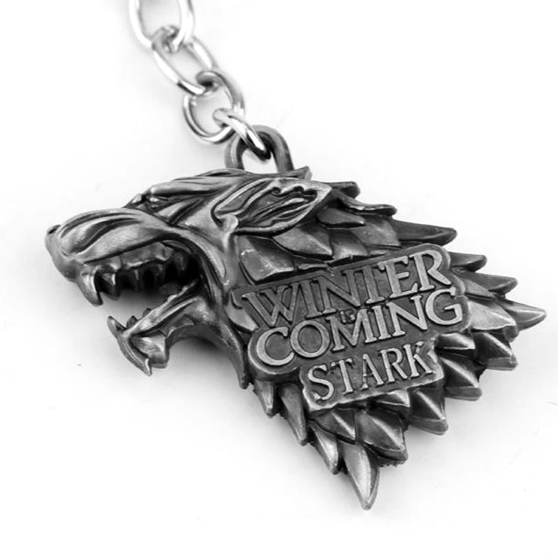 Stark Wolf TV Series Thrones keyrings Winter Is Coming Pendant Necklace Vintage Stark Family 3D Logo Jewelry Souvenir Gift
