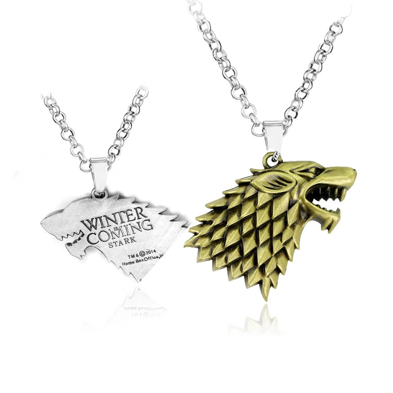 Stark Wolf TV Series Thrones keyrings Winter Is Coming Pendant Necklace Vintage Stark Family 3D Logo Jewelry Souvenir Gift