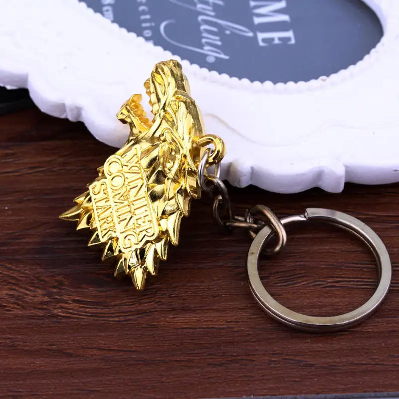 Stark Wolf TV Series Thrones keyrings Winter Is Coming Pendant Necklace Vintage Stark Family 3D Logo Jewelry Souvenir Gift