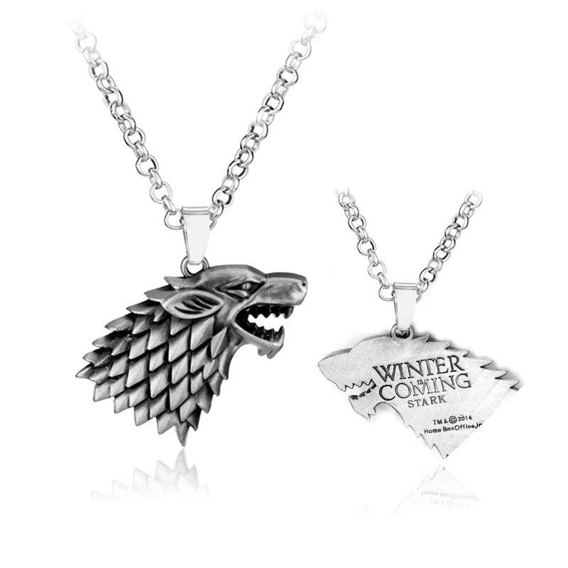 Stark Wolf TV Series Thrones keyrings Winter Is Coming Pendant Necklace Vintage Stark Family 3D Logo Jewelry Souvenir Gift