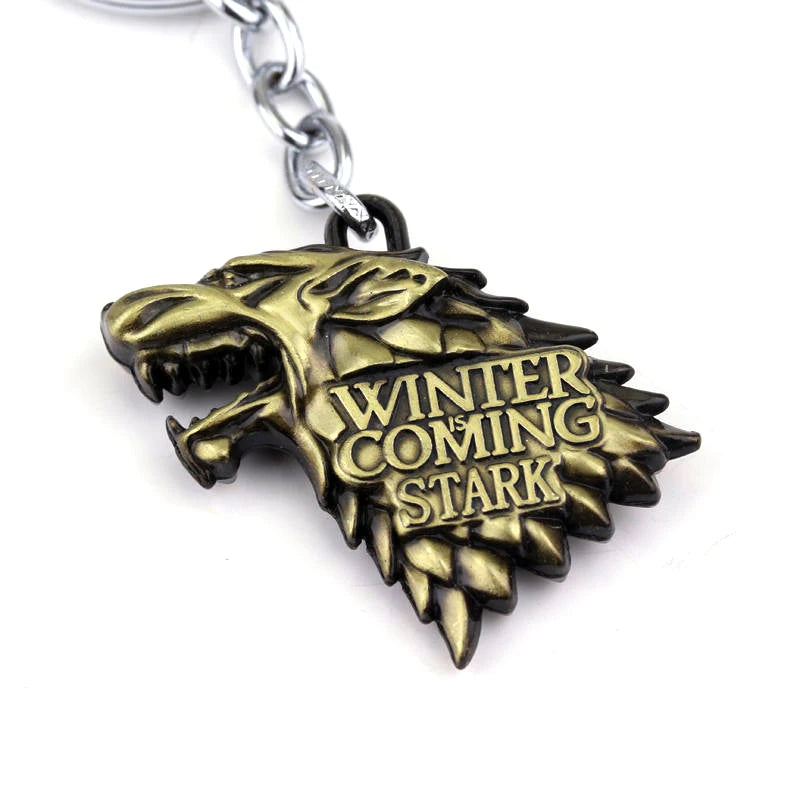 Stark Wolf TV Series Thrones keyrings Winter Is Coming Pendant Necklace Vintage Stark Family 3D Logo Jewelry Souvenir Gift