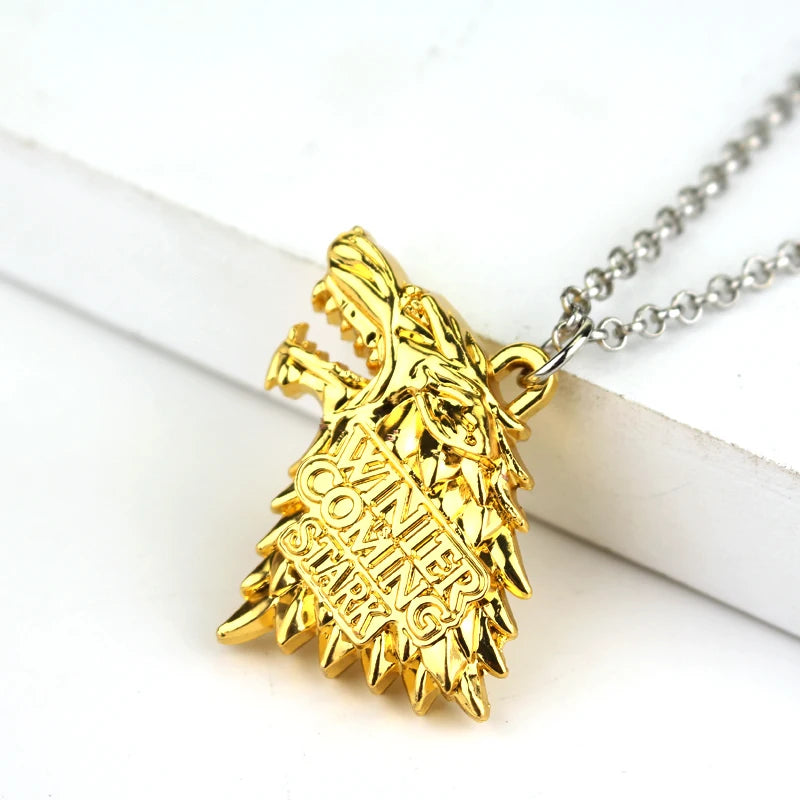 Stark Wolf TV Series Thrones keyrings Winter Is Coming Pendant Necklace Vintage Stark Family 3D Logo Jewelry Souvenir Gift