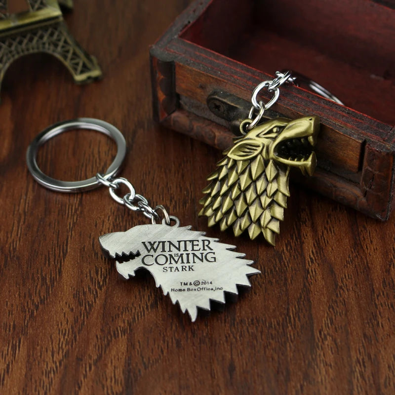 Stark Wolf TV Series Thrones keyrings Winter Is Coming Pendant Necklace Vintage Stark Family 3D Logo Jewelry Souvenir Gift