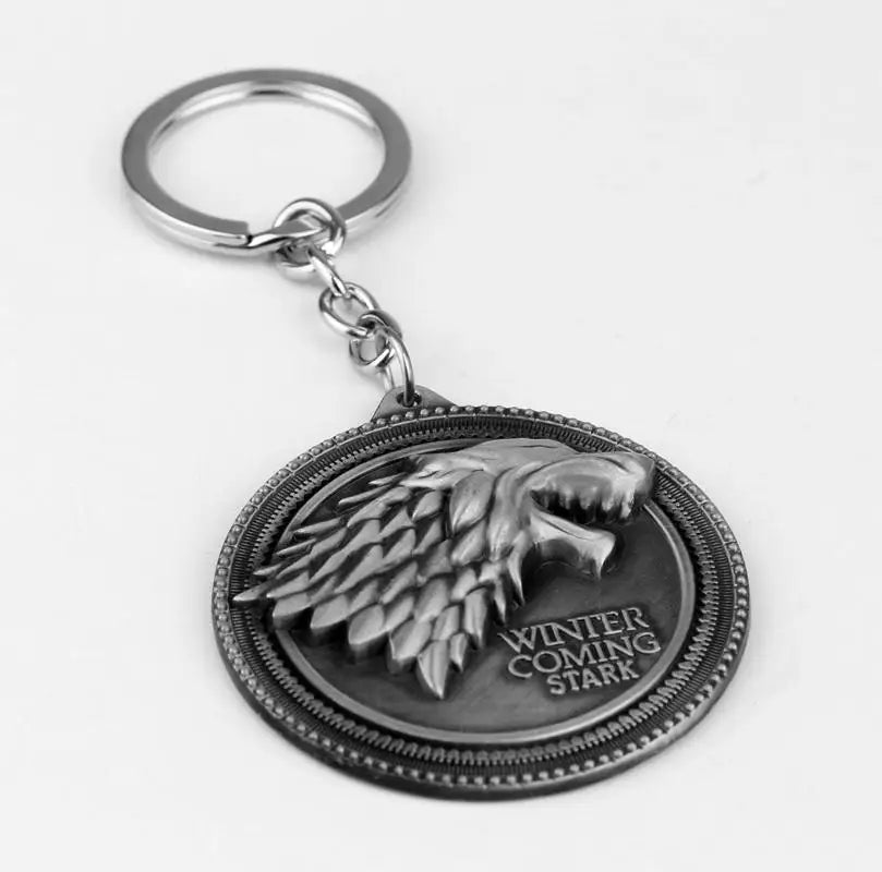 Stark Wolf TV Series Thrones keyrings Winter Is Coming Pendant Necklace Vintage Stark Family 3D Logo Jewelry Souvenir Gift