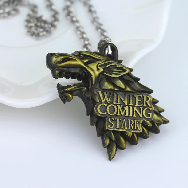 Stark Wolf TV Series Thrones keyrings Winter Is Coming Pendant Necklace Vintage Stark Family 3D Logo Jewelry Souvenir Gift