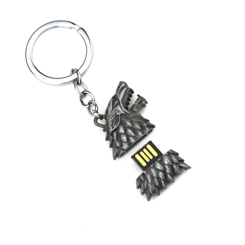 Stark Wolf TV Series Thrones keyrings Winter Is Coming Pendant Necklace Vintage Stark Family 3D Logo Jewelry Souvenir Gift