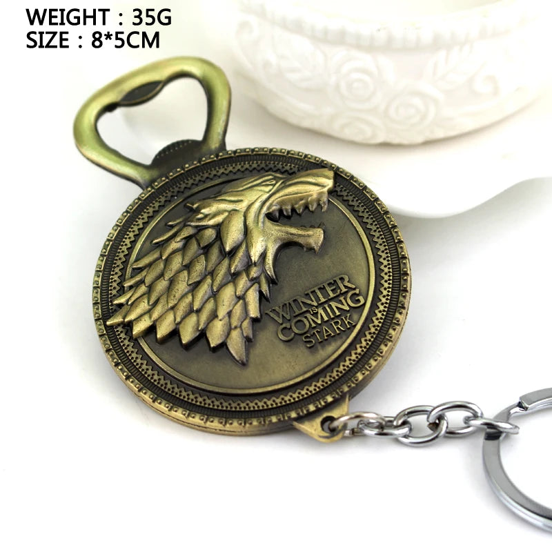 Stark Wolf TV Series Thrones keyrings Winter Is Coming Pendant Necklace Vintage Stark Family 3D Logo Jewelry Souvenir Gift