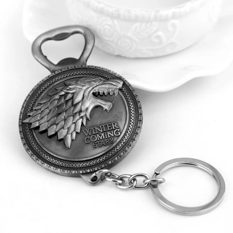 Stark Wolf TV Series Thrones keyrings Winter Is Coming Pendant Necklace Vintage Stark Family 3D Logo Jewelry Souvenir Gift