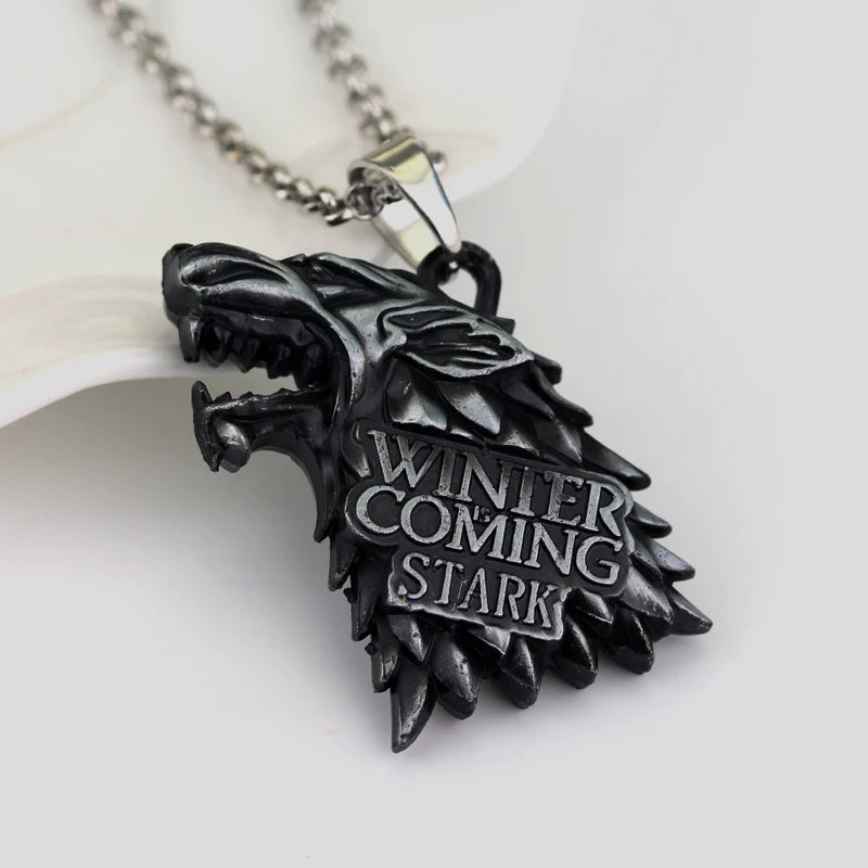 Stark Wolf TV Series Thrones keyrings Winter Is Coming Pendant Necklace Vintage Stark Family 3D Logo Jewelry Souvenir Gift