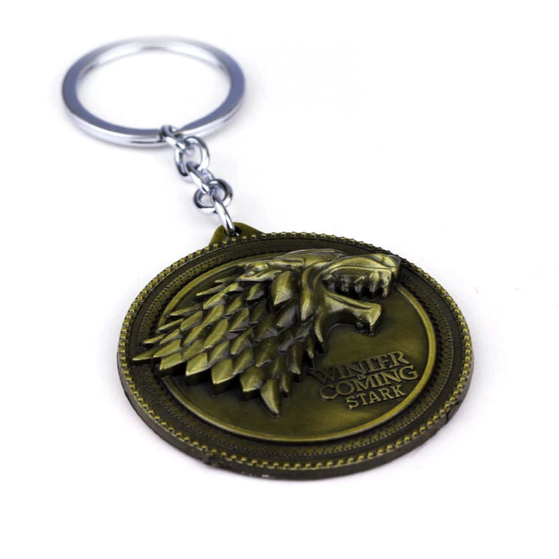 Stark Wolf TV Series Thrones keyrings Winter Is Coming Pendant Necklace Vintage Stark Family 3D Logo Jewelry Souvenir Gift