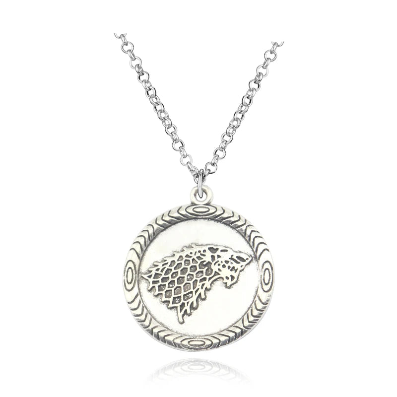 Stark Wolf TV Series Thrones keyrings Winter Is Coming Pendant Necklace Vintage Stark Family 3D Logo Jewelry Souvenir Gift