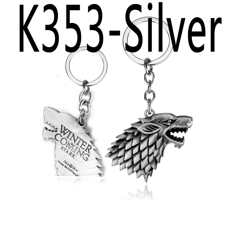 Stark Wolf TV Series Thrones keyrings Winter Is Coming Pendant Necklace Vintage Stark Family 3D Logo Jewelry Souvenir Gift